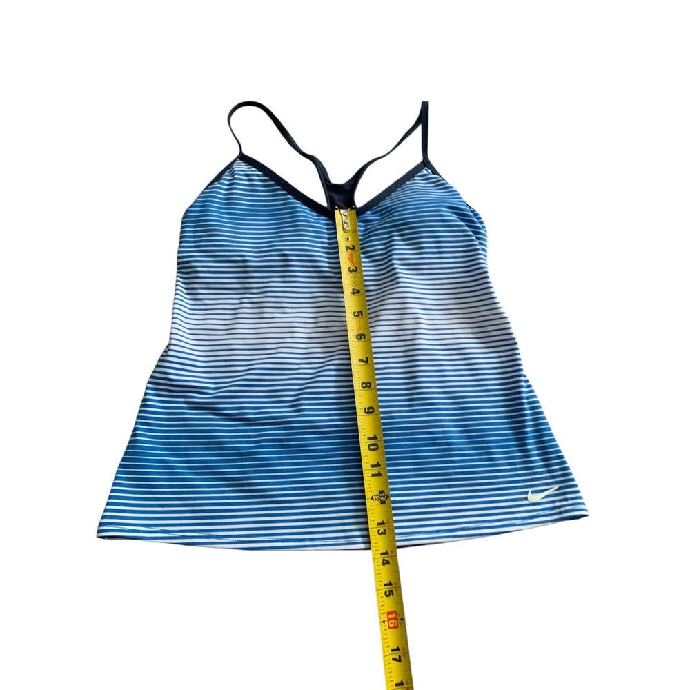 Nike Tankini Swim Top W Small Blue White Striped Racerback Athletic Swimwear - Picture 5 of 5